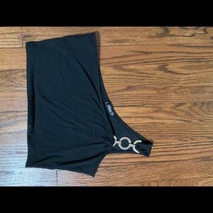 Black crop top with gold chain strap
